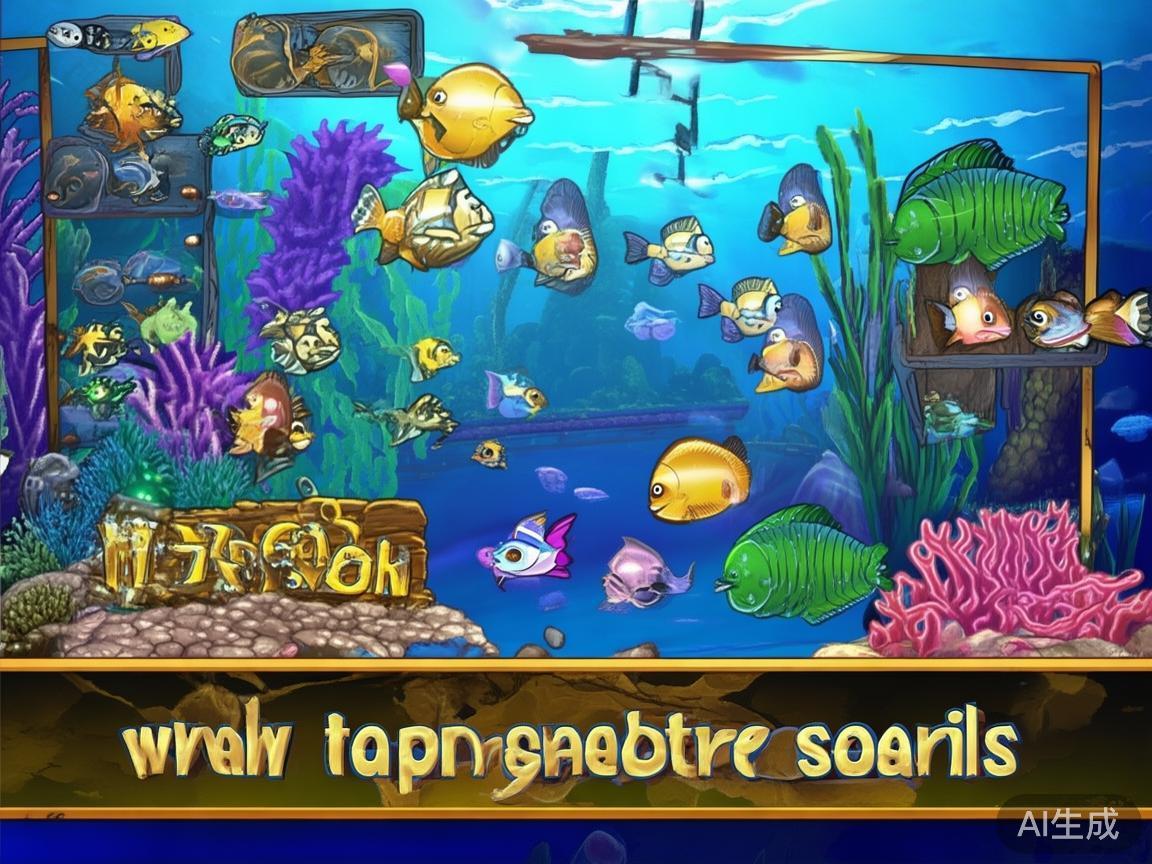 这款游戏以海底世界为背景，结合了丰富的鱼类角色与特